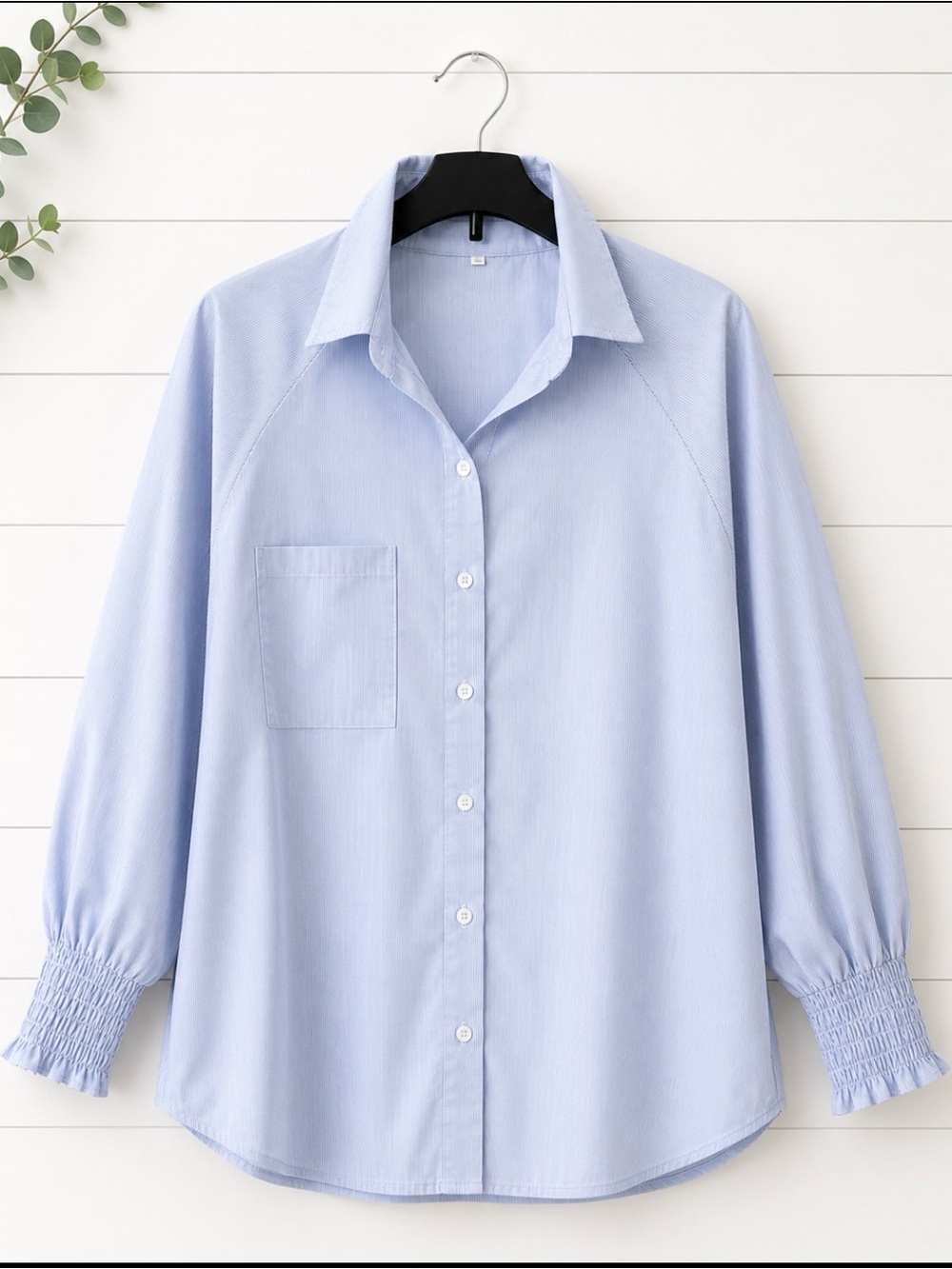 Blue and White Pinstripe Button-Up Shirt - XL